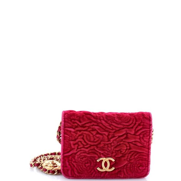 Chanel Flap Coin Purse with Chain Camellia Velvet Pink - Picture 1 of 7